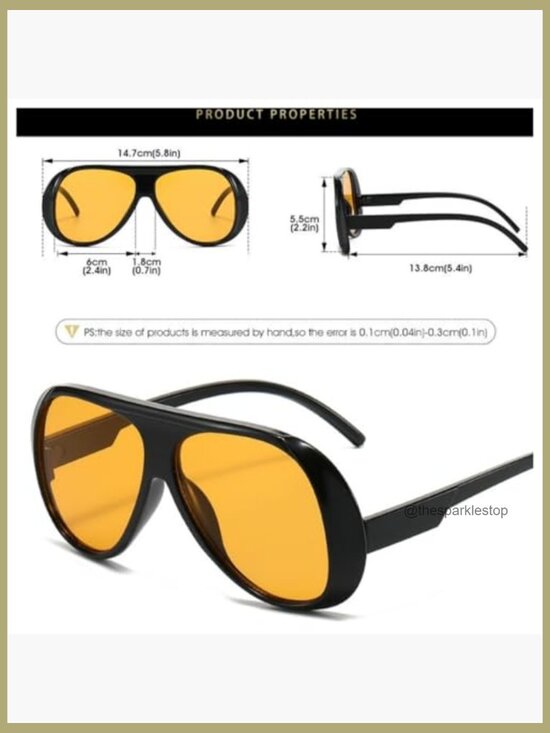 Oversized Aviator Sunglasses, Square Frame, UV 400 Protection, Plastic